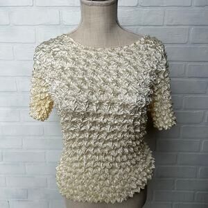 Women's Cream White Popcorn Vintage Y2K Short Sleeve Shirt Top -One Size